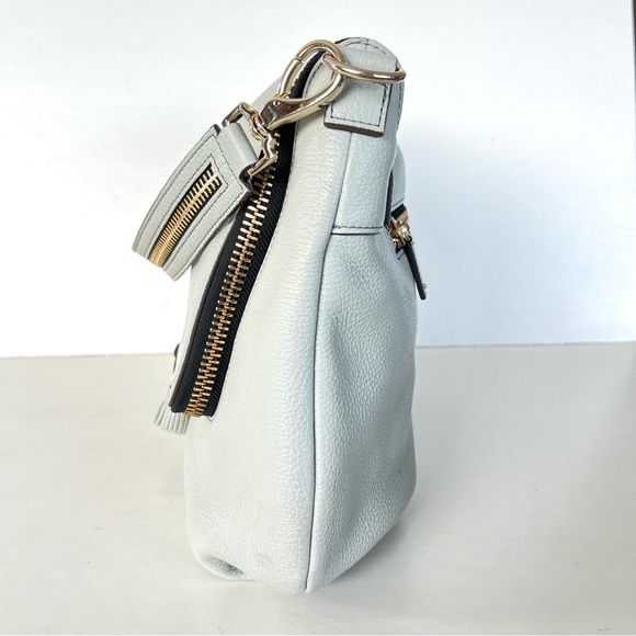 ANYA HINDMARCH Maxi Zip Blue Gray Pebble Leather Flap Tassel Shoulder Satchel - Picture 7 of 15